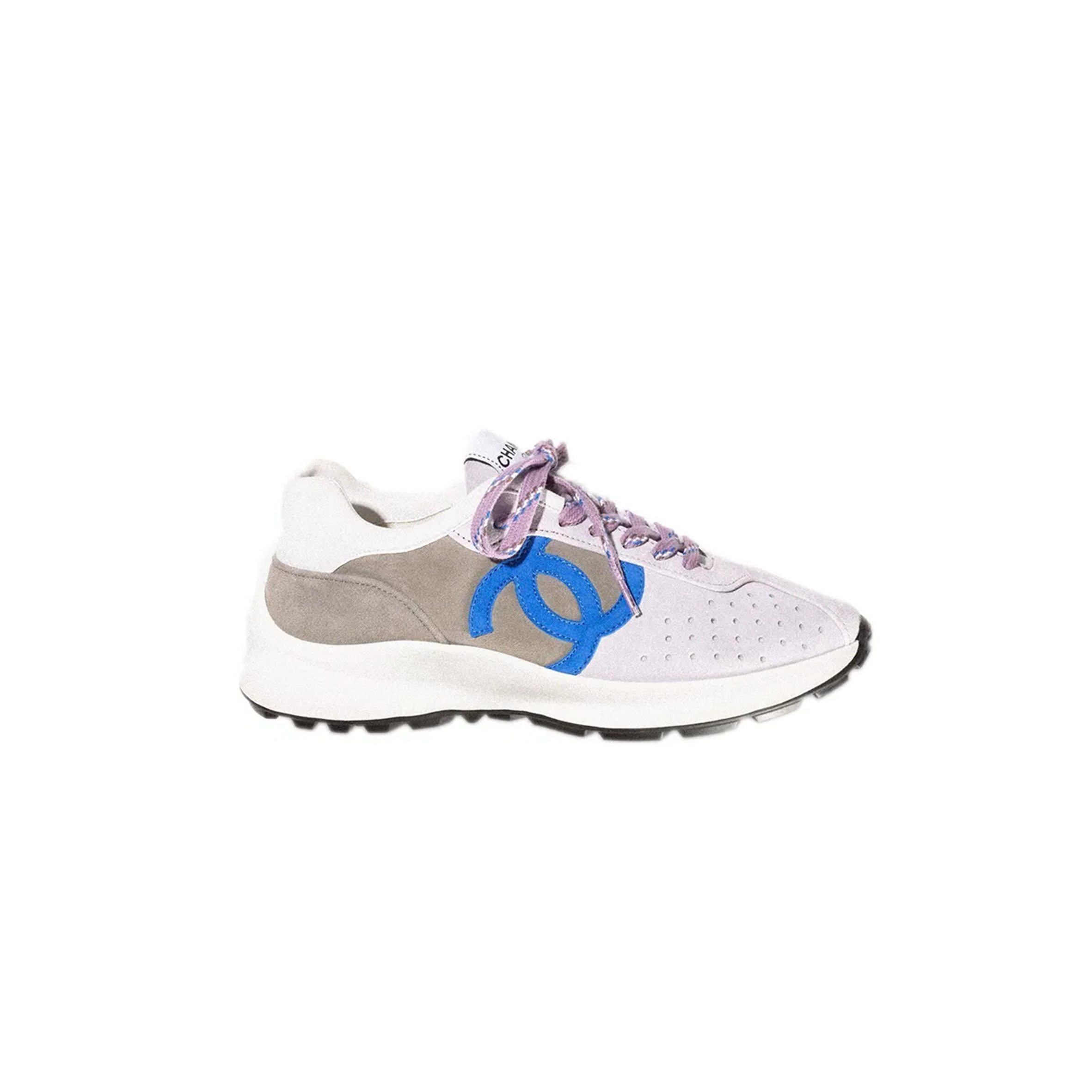 CHANEL SNEAKERS SUEDE KIDSKIN LIGHT PURPLE, BLUE & DARK GRAY G39074 X56563 K4279